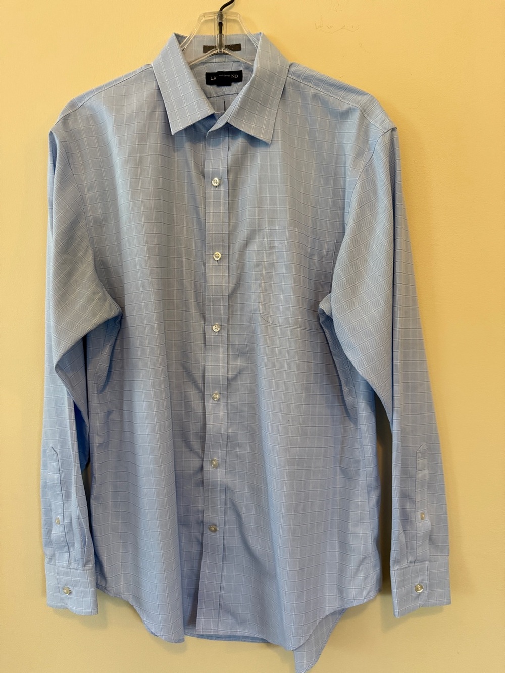 Lands’ End Men’s No Iron Dress Shirt – 16½ x 33 – Light Blue Windowpane - Picture 3 of 13